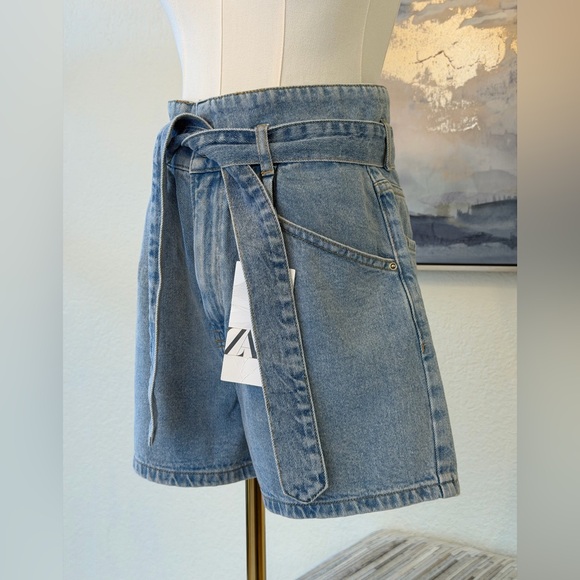 NWT Zara Women's High Rise Light Blue Denim Shorts - Picture 7 of 11